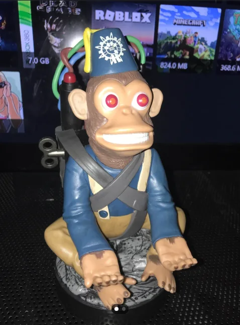 Wind-up toy style monkey character figure, custom 3D print with painted finish