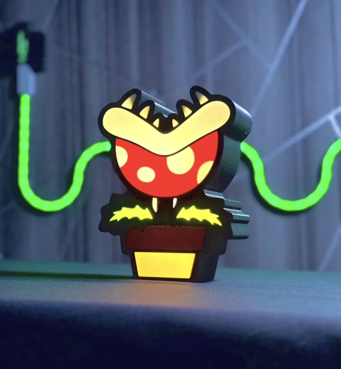 Piranha Plant custom 3D-printed character lamp with colour-change LED