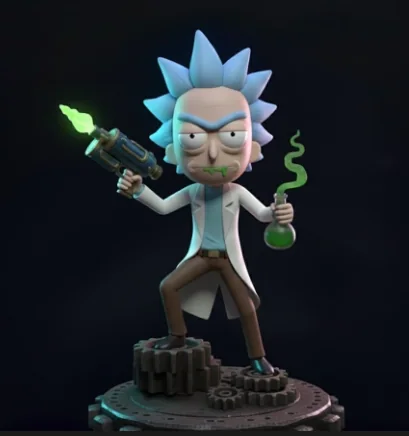 Sci-fi cartoon character 3D-printed figure with glowing effects