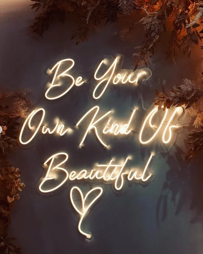 Warm white script neon quote