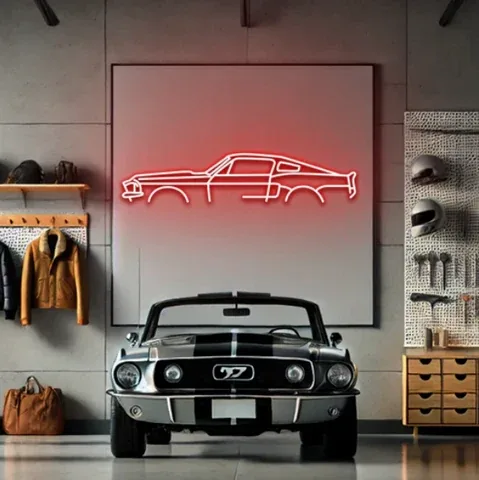 Mustang silhouette neon sign for a garage, UAE